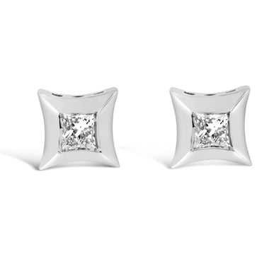 10K White Gold 1/5 Cttw Invisible Set Princess-Cut Diamond Stud Earrings (H-I Color, SI2-I1 Clarity) - 0