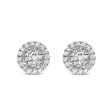 14K White Gold 3/4 Cttw Lab Grown Diamond Solitaire With Halo Stud Earrings (G-H Color, VS2-SI1 Clarity)