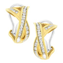 14K Yellow and White Gold 1/2 TDW "X" Shape Cross Over Diamond Hoop Earrings (I-J, I2-I3)-1