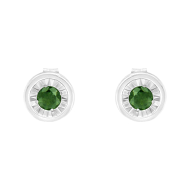 .925 Sterling Silver 1/4 Cttw Round Brilliant-Cut Green Diamond Miracle-Set Stud Earrings (Fancy Color-Enhanced, I1-I2 Clarity) - 0