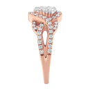 10K Rose Gold 3/4 Cttw Diamond Floral Cluster Head and Twisted Shank Cocktail  Ring (H-I Color, SI1-SI2 Clarity)- Size 7-5