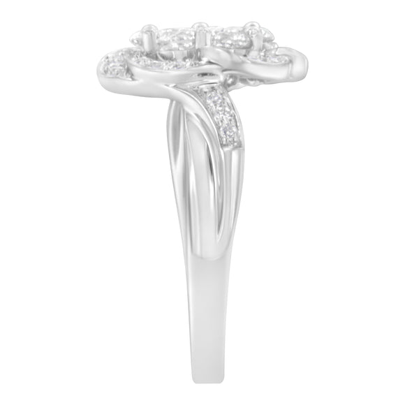 14K White Gold Floral Cluster Diamond Ring (1.0 Cttw, H-I Color, SI2-I1 Clarity) - Size 6