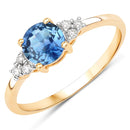 1.08 Carat Genuine Blue Sapphire and White Diamond 14K Yellow Gold Ring-1
