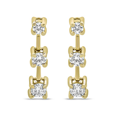 14K Yellow Gold 1/2 Cttw Round Diamond 3 Stone Graduated Linear Drop Past, Present and Future Stud Earrings (H-I Color, SI1-SI2 Clarity) - 0