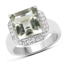 4.52 Carat Genuine Green Amethyst and White Topaz .925 Sterling Silver Ring-1
