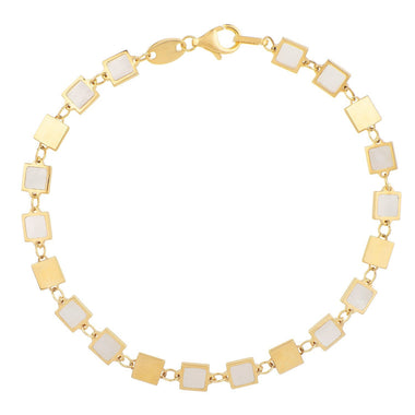 14k Yellow Gold MOP Geometric Mirror Gem Chain Bracelet (5.00 mm) - 0