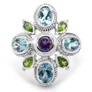 5.13 Carat Genuine Amethyst , Blue Topaz & Peridot .925 Sterling Silver Ring-3