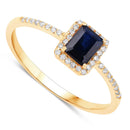 0.60 Carat Genuine Blue Sapphire and White Diamond 14K Yellow Gold Ring-2