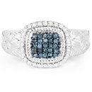 0.28 Carat Genuine Blue Diamond and White Diamond .925 Sterling Silver Ring-3