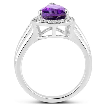 1.77 Carat Genuine Amethyst and White Topaz .925 Sterling Silver Ring - 0