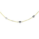 14k Two Tone Gold Anklet with Diamond Cut Heart Style Stations-2
