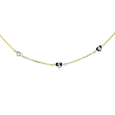 14k Two Tone Gold Anklet with Diamond Cut Heart Style Stations - 0