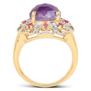 14K Yellow Gold Plated 5.55 Carat Genuine Pink Sapphire & Ruby .925 Sterling Silver Ring-2