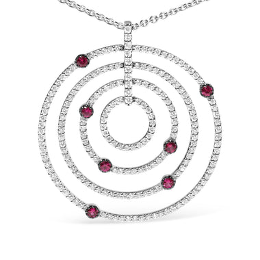 18K White Gold 2 1/6 Cttw Pave Set Diamonds and Red Ruby Openwork Circles 18" Pendant Necklace  (G-H Color, SI2-I1 Clarity) - Adjustable up to 16" - 18" - 0