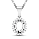 0.13 Carat Genuine White Diamond 14K White Gold Semi Mount Pendant - holds 8x6mm Oval Gemstone-1