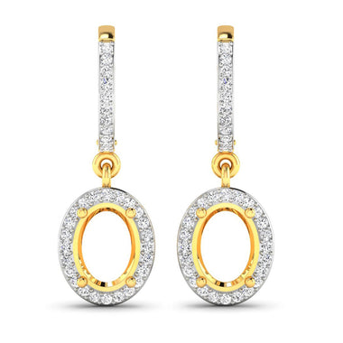 0.32 Carat Genuine White Diamond 14K Yellow Gold Semi Mount Earrings - holds 8x6mm Oval Gemstones