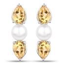 2.78 Carat Genuine Citrine and Pearl .925 Sterling Silver Earrings-1