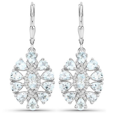 2.93 Carat Genuine Aquamarine and White Topaz .925 Sterling Silver Earrings