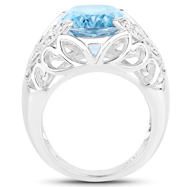 11.29 Carat Genuine Blue Topaz and White Topaz .925 Sterling Silver Ring - 0