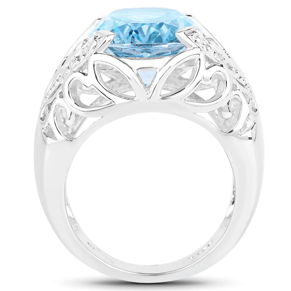 11.29 Carat Genuine Blue Topaz and White Topaz .925 Sterling Silver Ring