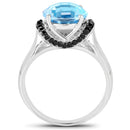 4.94 Carat Genuine Baby Swiss Blue Topaz and Black Diamond .925 Sterling Silver Ring-2