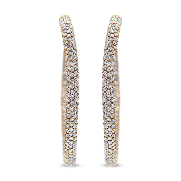 18K Rose Gold 6.90 Cttw Pave Set Diamond Inside Out Eternity Hoop Earrings (F-G Color, VS1-VS2 Clarity)