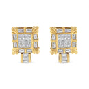 14K Yellow Gold 7/8 Cttw Princess and Baguette-Cut Diamond Square Framed Huggie Hoop Omega Earrings (H-I Color, SI1-SI2 Clarity)-3