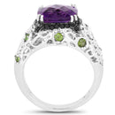 3.27 Carat Genuine Amethyst, Chrome Diopside & Black Diamond .925 Sterling Silver Ring-2