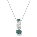 14K White Gold 1 1/2 Cttw Treated Blue and White Diamond 3-Stone 18" Pendant Necklace (Blue/H-I Color, I1-I2 Clarity)-2
