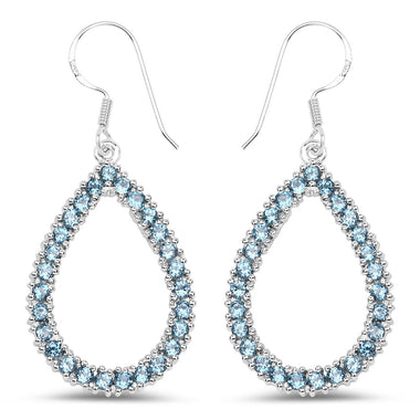 4.32 Carat Genuine London Blue Topaz .925 Sterling Silver Earrings - 0