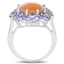 7.20 Carat Genuine Peach Moonstone and Tanzanite .925 Sterling Silver Ring-2
