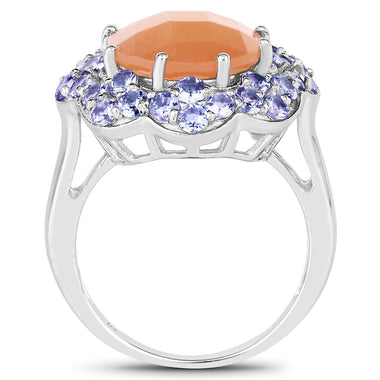 7.20 Carat Genuine Peach Moonstone and Tanzanite .925 Sterling Silver Ring - 0