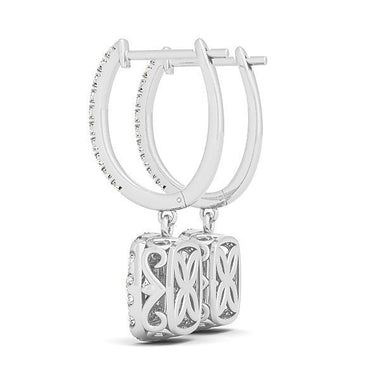 14k White Gold Double Halo Cushion Outer Shaped Diamond  Earrings (3/4 cttw) - 0