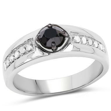 0.65 Carat Genuine Black Diamond and White Diamond .925 Sterling Silver Ring