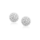 14k Yellow Gold Stud White Crystal Ball Earrings-1
