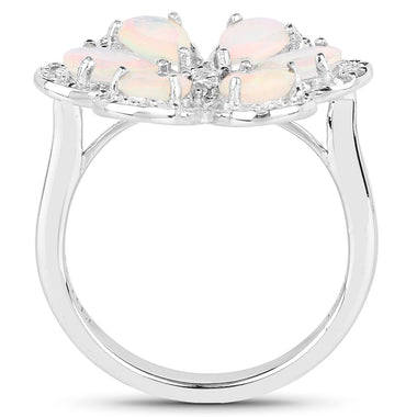 1.71 Carat Genuine Ethiopian Opal and White Topaz .925 Sterling Silver Ring Ring - 0
