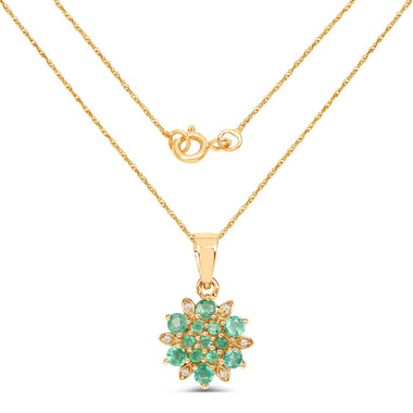 0.72 Carat Genuine Zambian Emerald and White Diamond 14K Yellow Gold Pendant - 0