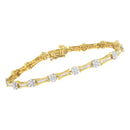 10K Yellow and White Gold 2.00 cttw Round and Baguette-Cut Diamond Link Bracelet (I-J Color, I2-I3 Clarity) - Size 7.25"-3