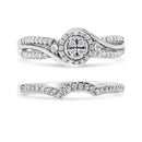 .925 Sterling Silver 1/3 Cttw Composite Diamond Frame Bypass Bridal Set Ring and Band (I-J Color, I2-I3 Clarity) - Ring Size 7-2