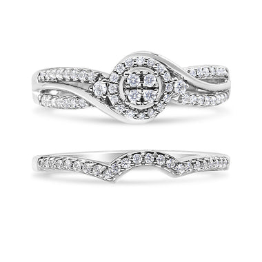 .925 Sterling Silver 1/3 Cttw Composite Diamond Frame Bypass Bridal Set Ring and Band (I-J Color, I2-I3 Clarity) - Ring Size 7 - 0