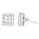 14K White Gold 1 cttw Round and Baguette Diamond Stud Earrings (H-I, SI1-SI2)-3
