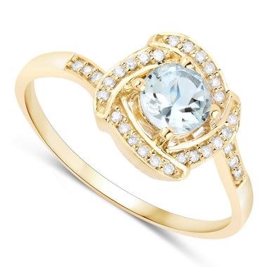 0.46 Carat Genuine Aquamarine and White Diamond 14K Yellow Gold Ring - 0