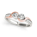 14k White And Rose Gold Round Two Diamond Curved Band Ring (5/8 cttw)-1