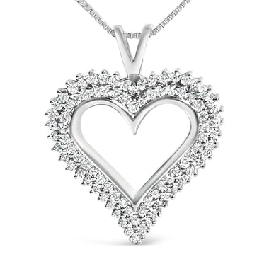 .925 Sterling Silver 1.00 Cttw Lab-Grown Diamond Open Heart Pendant Necklace (F-G Color, VS1-VS2 Clarity) - 18" Inches - 0