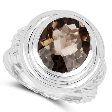 6.59 Carat Genuine Smoky Quartz .925 Sterling Silver Ring - 0