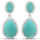 9.64 Carat Genuine Emerald and White Diamond .925 Sterling Silver Earrings-1