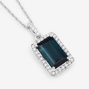 3.55 Carat Genuine Green Tourmaline and White Diamond 14K White Gold Pendant-3
