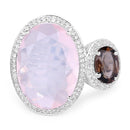 8.25 Carat Genuine Rose Quartz, Smoky Quartz And White Topaz .925 Sterling Silver Ring-3