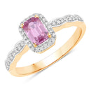 0.80 Carat Genuine Pink Sapphire and White Diamond 14K Yellow Gold Ring-1