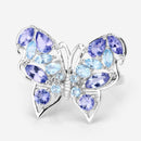 3.60 Carat Genuine Tanzanite and Swiss Blue Topaz .925 Sterling Silver Ring-4